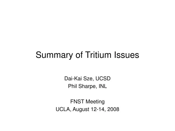 summary of tritium issues