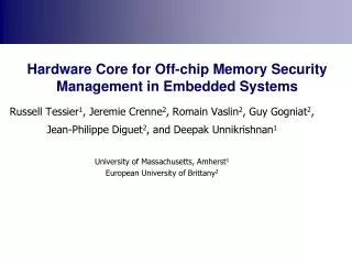 Hardware Core for Off-chip Memory Security Management in Embedded Systems