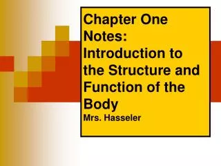 Chapter One Notes: Introduction to the Structure and Function of the Body Mrs. Hasseler