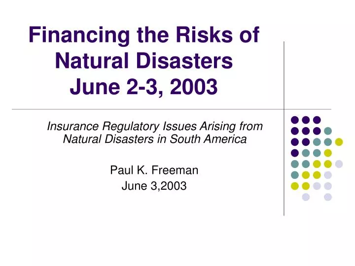 financing the risks of natural disasters june 2 3 2003