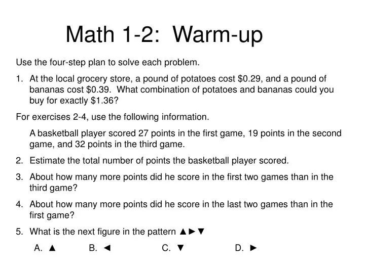 math 1 2 warm up