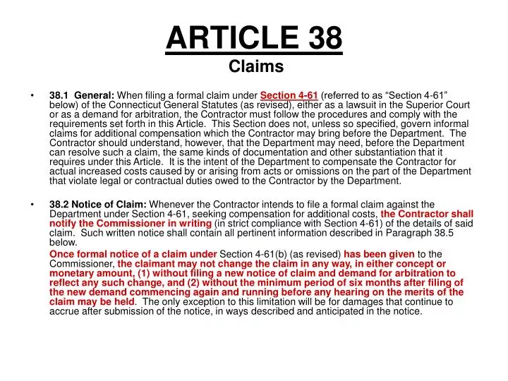 article 38 claims