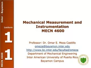 Mechanical Measurement and Instrumentation MECN 4600