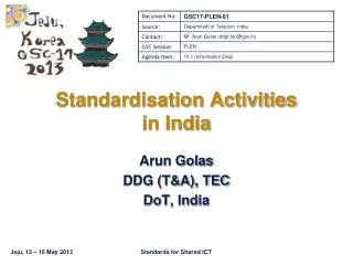 Standardisation Activities in India