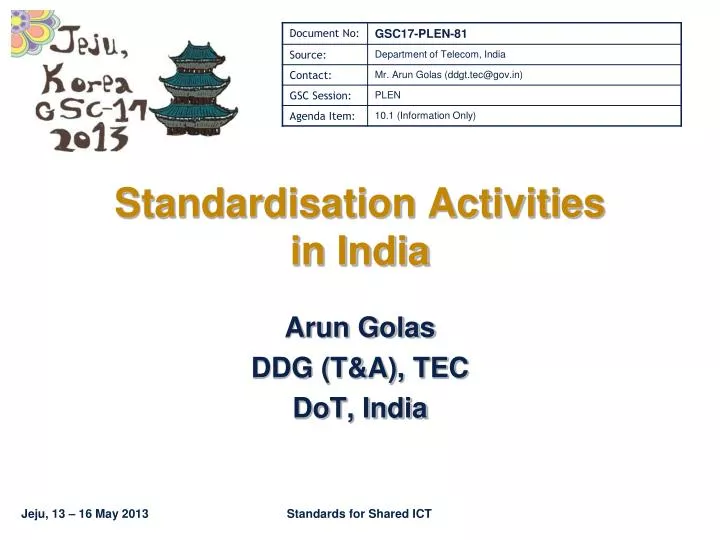 standardisation activities in india