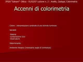 accenni di colorimetria