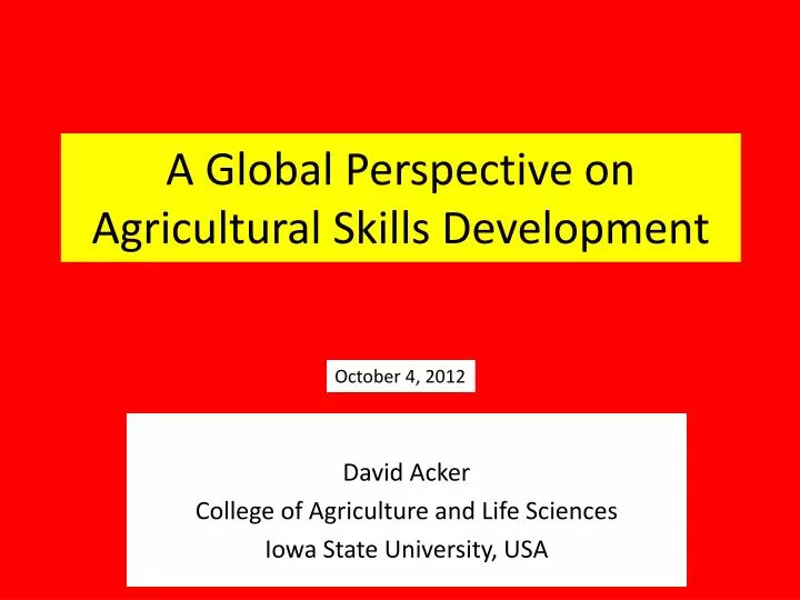 a global perspective on agricultural skills development