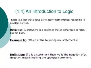 (1.4) An Introduction to Logic