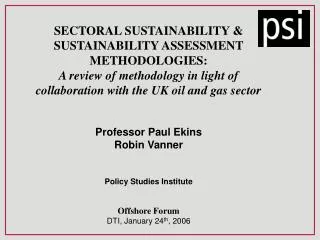 SECTORAL SUSTAINABILITY &amp; SUSTAINABILITY ASSESSMENT METHODOLOGIES: