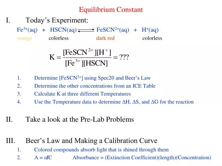 PPT - Equilibrium Constant Today’s Experiment: PowerPoint Presentation ...