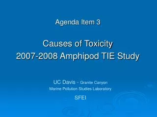 Agenda Item 3 Causes of Toxicity 2007-2008 Amphipod TIE Study