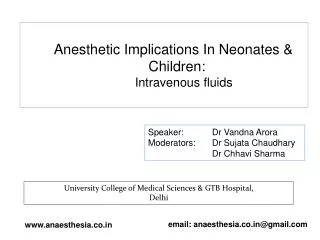 Anesthetic Implications In Neonates &amp; Children: Intravenous fluids