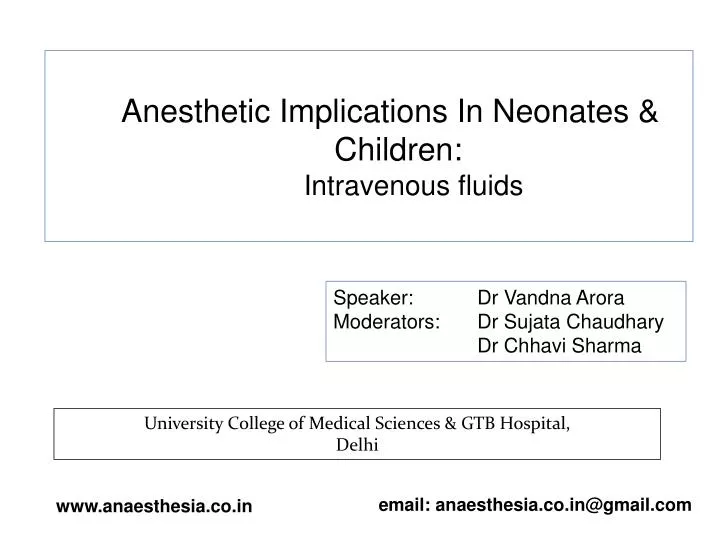 anesthetic implications in neonates children intravenous fluids