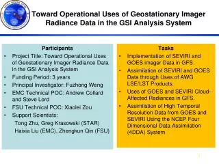 Toward Operational Uses of Geostationary Imager Radiance Data in the GSI Analysis System