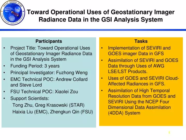 toward operational uses of geostationary imager radiance data in the gsi analysis system