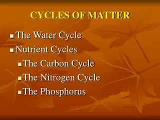 CYCLES OF MATTER