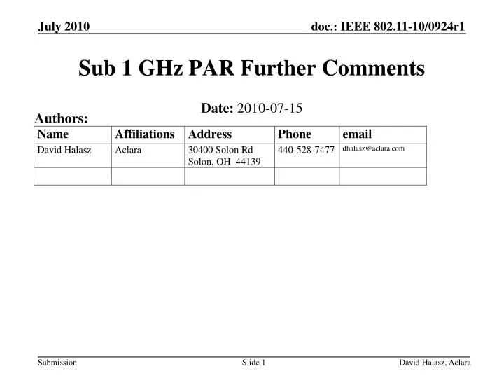 sub 1 ghz par further comments