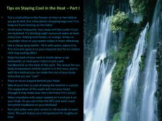 Tips on Staying Cool in the Heat – Part I
