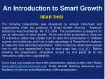 Smart Growth: An Introduction to Sustainable Community Development - slide 1