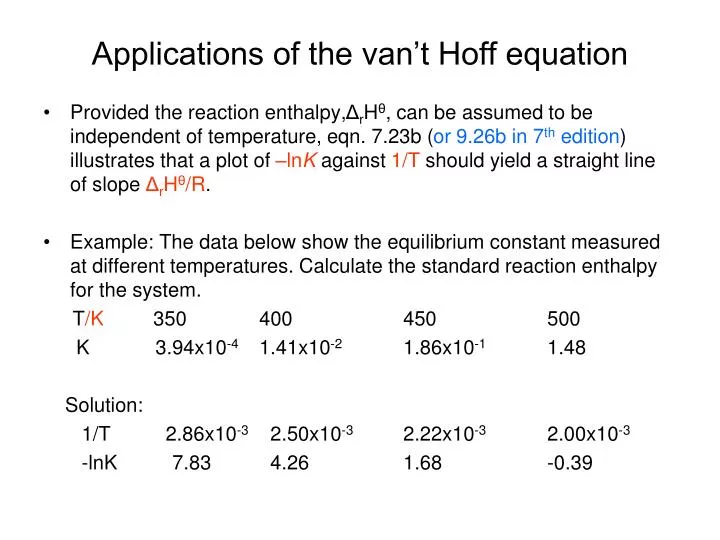 applications of the van t hoff equation