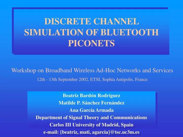 discrete channel simulation of bluetooth piconets