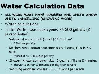 Water Calculation Data