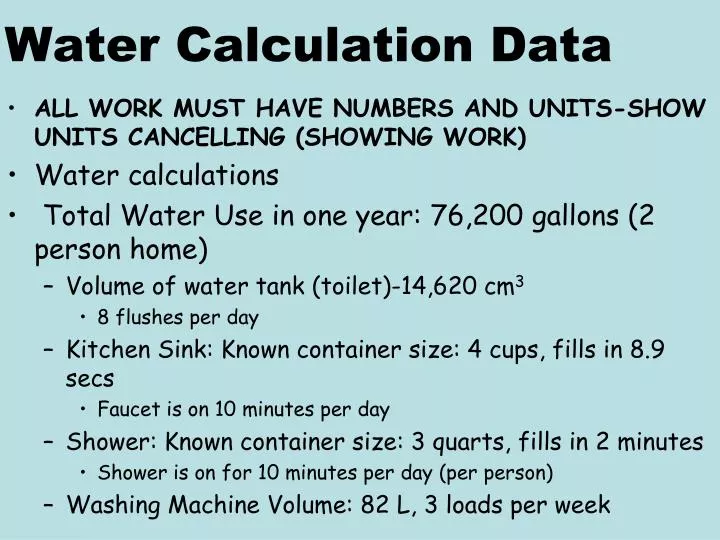 water calculation data