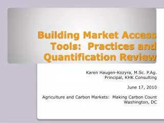 Building Market Access Tools: Practices and Quantification Review