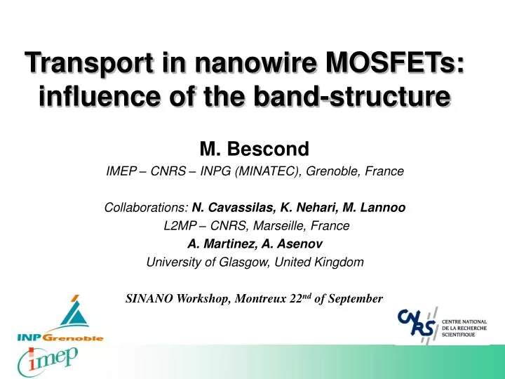 transport in nanowire mosfets influence of the band structure