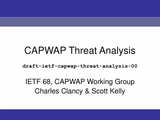 CAPWAP Threat Analysis