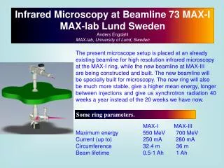 Infrared Microscopy at Beamline 73 MAX-I MAX-lab Lund Sweden Anders Engdahl