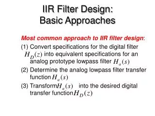 IIR Filter Design: Basic Approaches