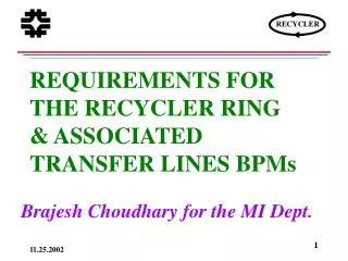REQUIREMENTS FOR THE RECYCLER RING &amp; ASSOCIATED TRANSFER LINES BPMs