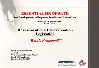 ESSENTIAL HR UPDATE New Developments in Employee Benefits and Labo u r Law