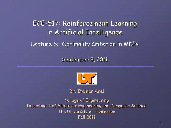ece 517 reinforcement learning in artificial intelligence lecture 6 optimality criterion in mdps