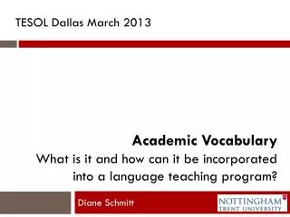 Academic Vocabulary What is it and how can it be incorporated into a language teaching program?