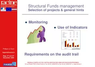 Structural Funds management Selection of projects &amp; general hints