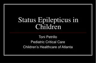 Status Epilepticus in Children
