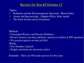 Review for Test #2 October 12