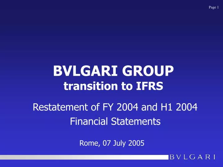 bvlgari group transition to ifrs