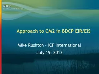 Approach to CM2 in BDCP EIR/EIS