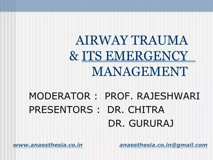 airway trauma its emergency management