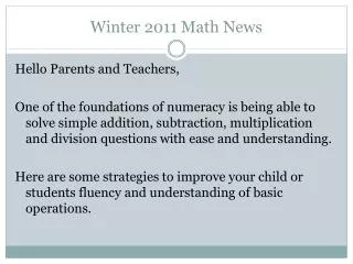 Winter 2011 Math News