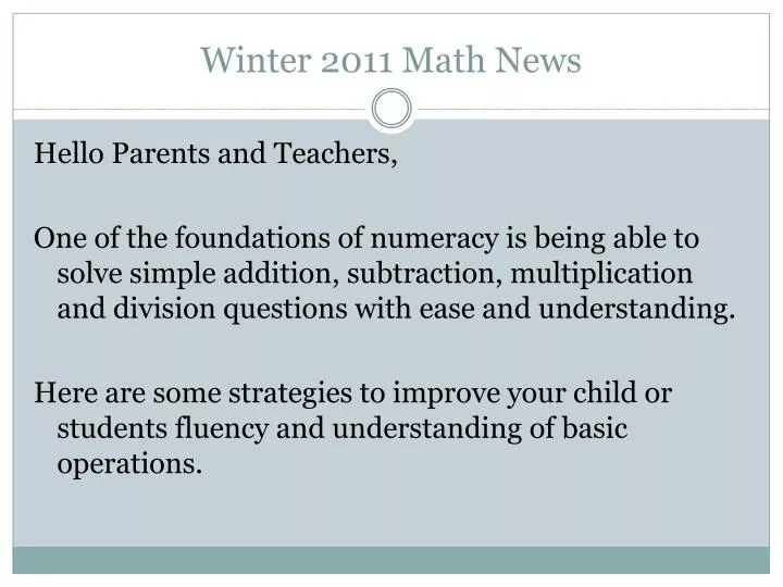 winter 2011 math news