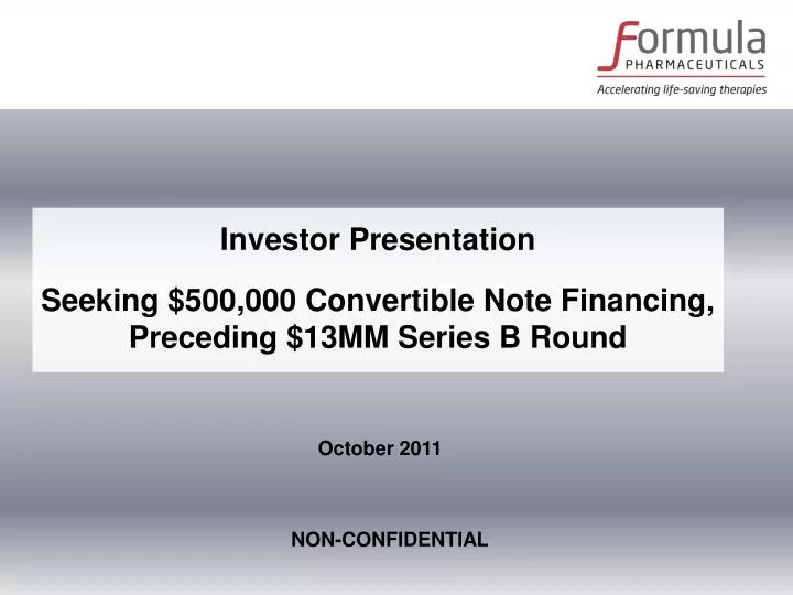 investor presentation seeking 500 000 convertible note financing p receding 13mm series b round