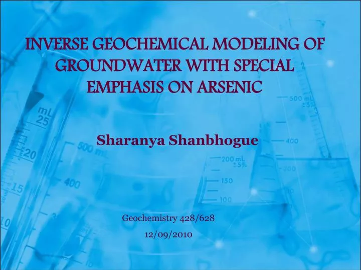 inverse geochemical modeling of groundwater with special emphasis on arsenic
