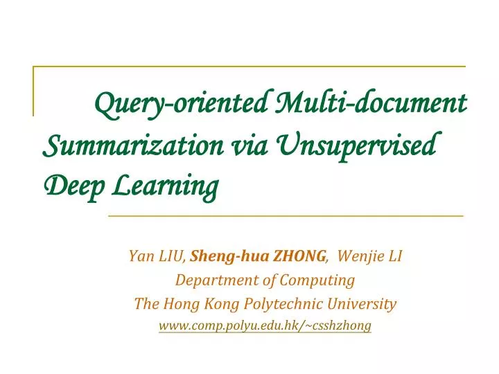 query oriented multi document summarization via unsupervised deep learning