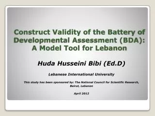 Construct Validity of the Battery of Developmental Assessment (BDA): A Model Tool for Lebanon