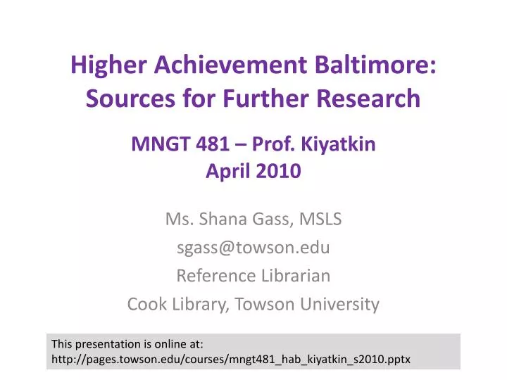 higher achievement baltimore sources for further research mngt 481 prof kiyatkin april 2010