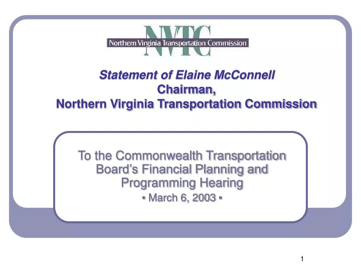 statement of elaine mcconnell chairman northern virginia transportation commission